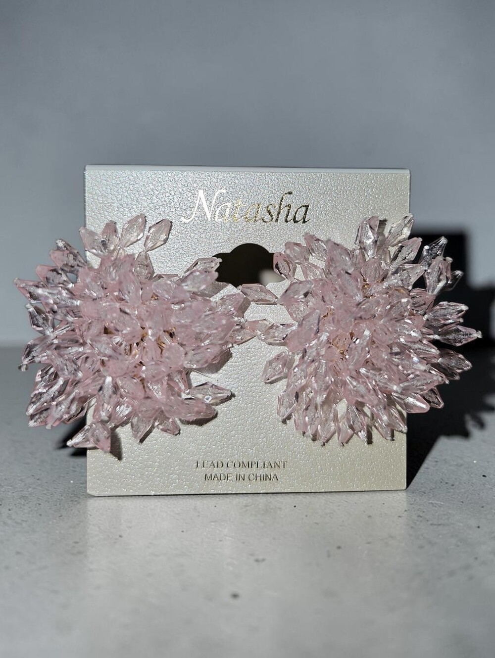 Natasha Couture Nwt Blush Pink Crystal Floral Cluster Earrings